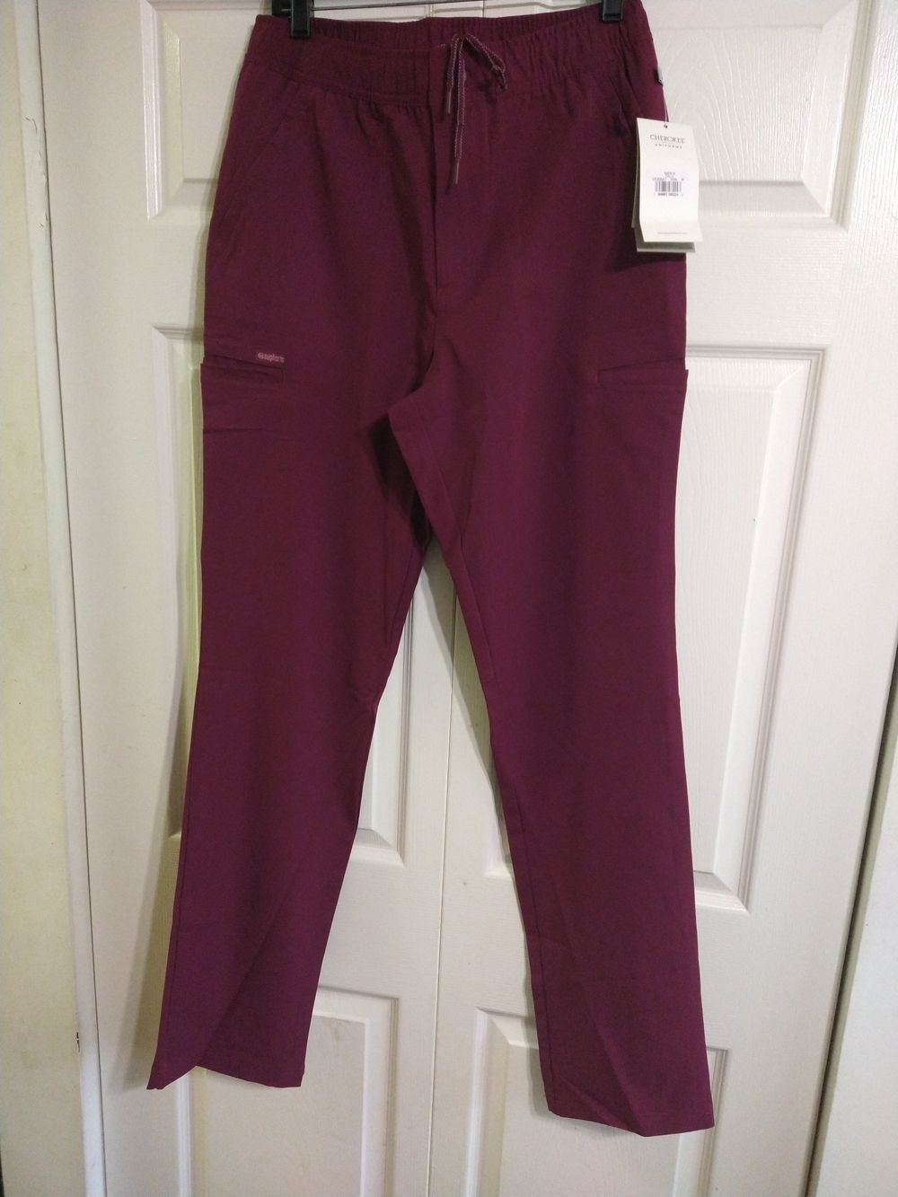 Cherokee Men's Plum Scrub Pants with Drawstring Waist Burgundy
